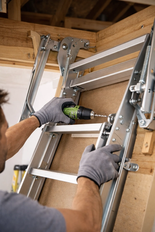 Man installing an attic ladder